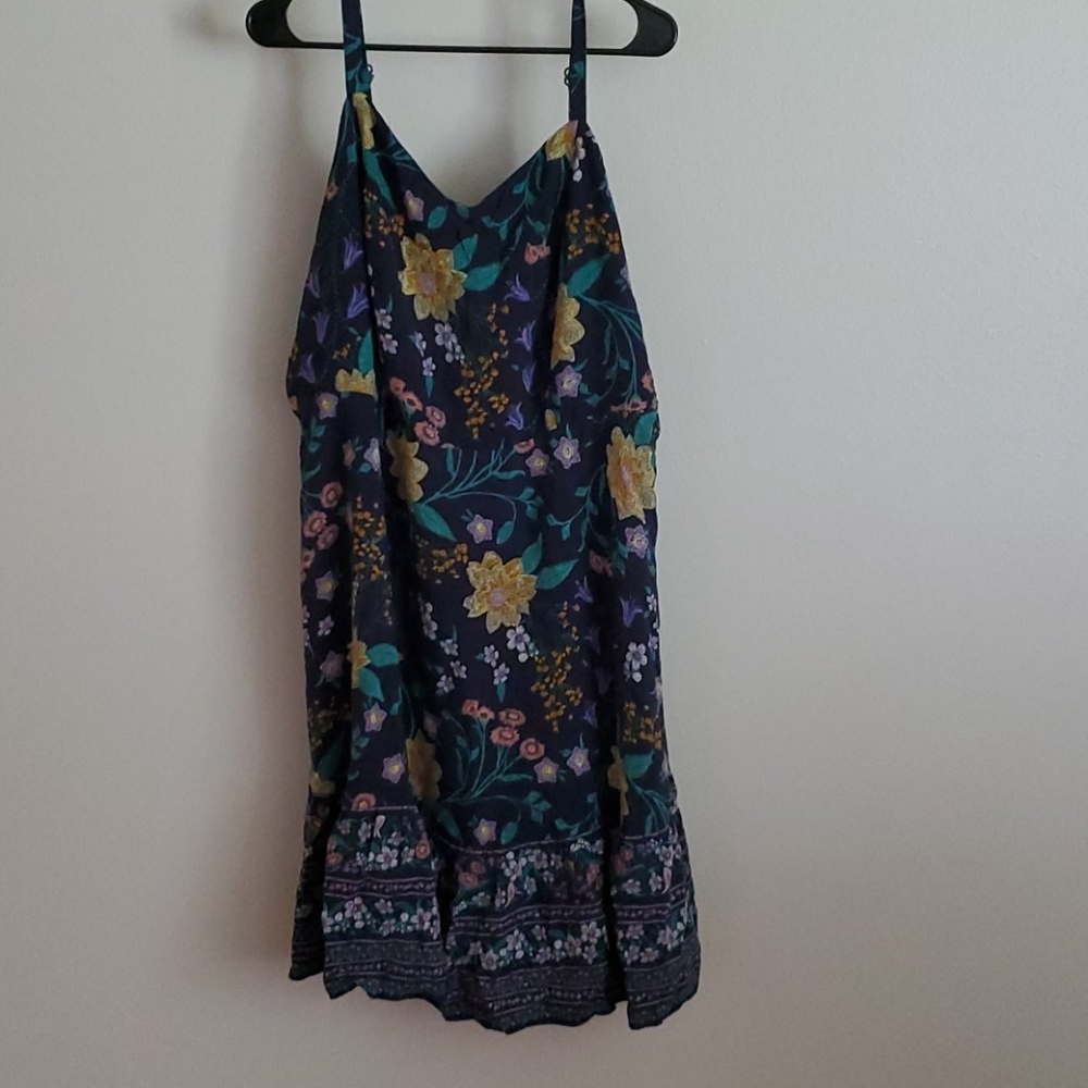 Navy sun dress with multi-colored flowers